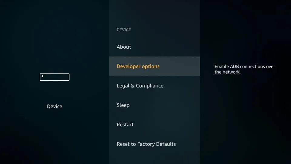 Firestick developer options menu