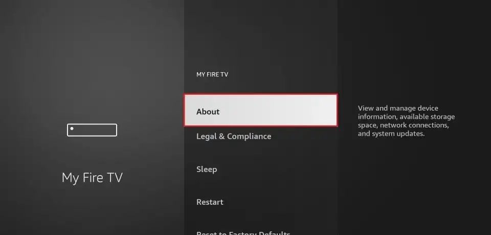 Firestick About section to unlock developer options