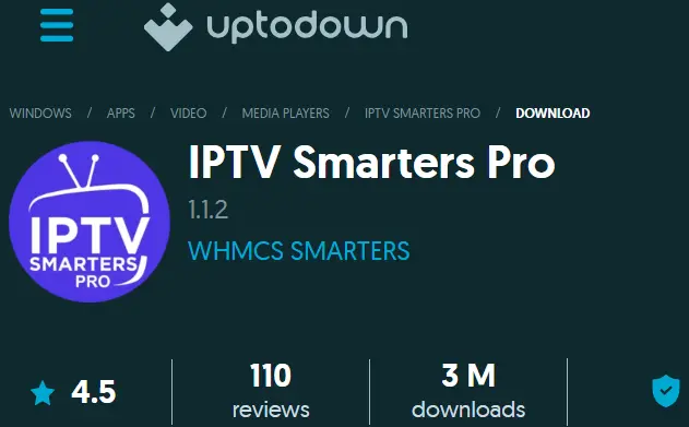 Official IPTV Smarters Windows download page showing Windows section